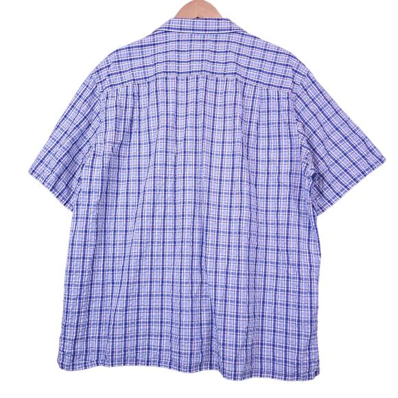 L.L. Bean Men's Short Sleeve Plaid Button-Up Shirt Sz Large Blue & White Casual - Picture 7 of 10